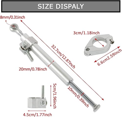 Miniatura 4 de Amortiguador universal de dirección de motocicleta de 12.992 in 6 vías ajustar el estabilizador lineal (plata)