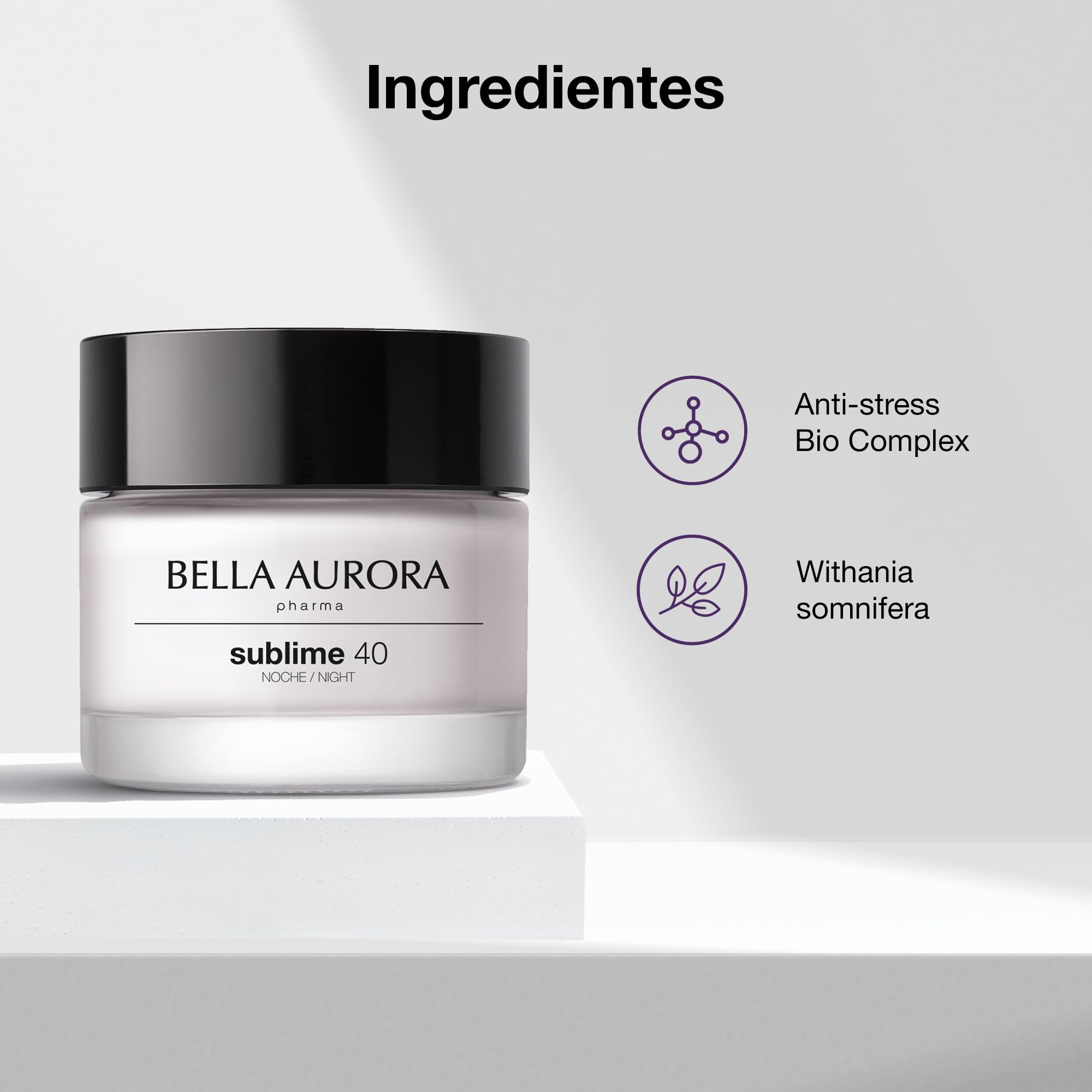 BELLA AURORA - Sublime 40 50 ml, Crema de Noche Antiedad, Tratamiento Iluminador, Pieles Expuestas al Estrés y al Cansancio, Atenúa Arrugas y Líneas de Expresión