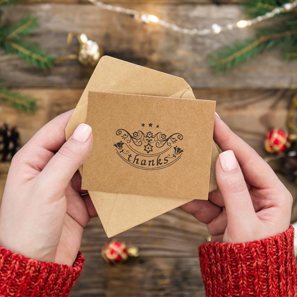 36 sztuk kartek z podziękowaniami z kopertami i naklejką, naturalny brąz | papier typu kraft, kartki z podziękowaniami, puste małe kartki z podziękowaniami, składane kartki z podziękowaniami, dla