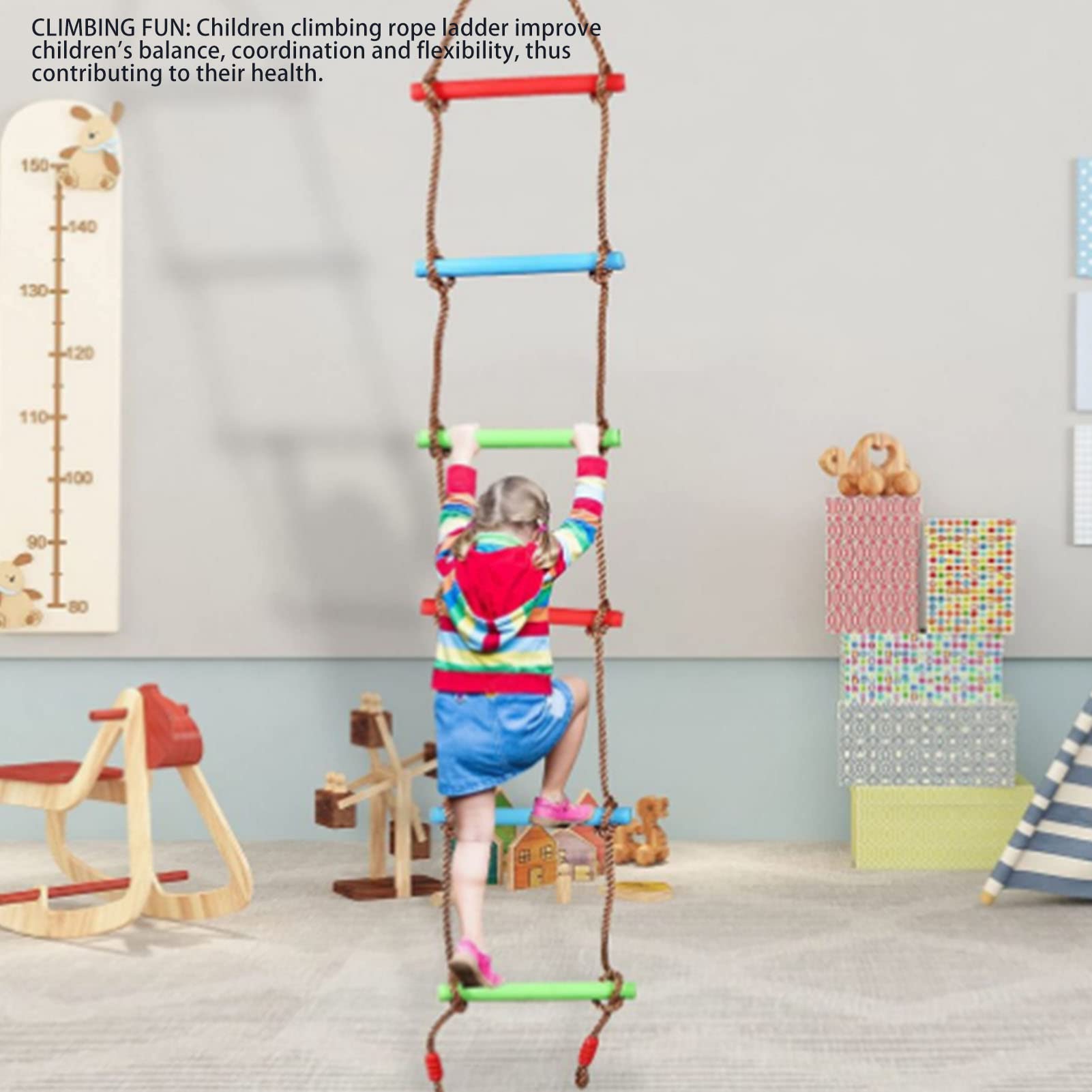 Climbing Rope Ladder, Kids Climbing Rope Ladder Strong Tensile Multi Layer Weave Soft Colorful Climber Training Accessories Great for Play Set, Outdoor, Tree House, Playground, Ninja Slackline
