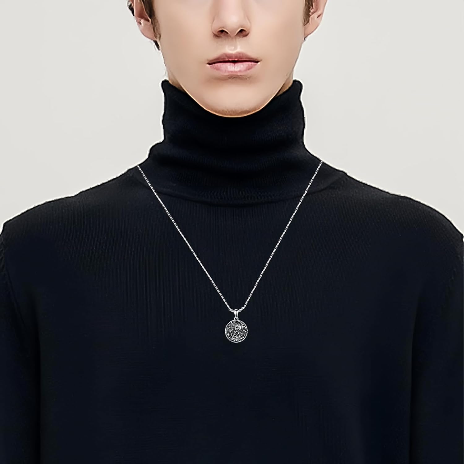 PELOVNY Memento Mori Necklace for Ashes of Loved One 925 Sterling Silver Stoic Skull Skeleton Necklace Cremation Urn Jewelry for Men Women - Image 2