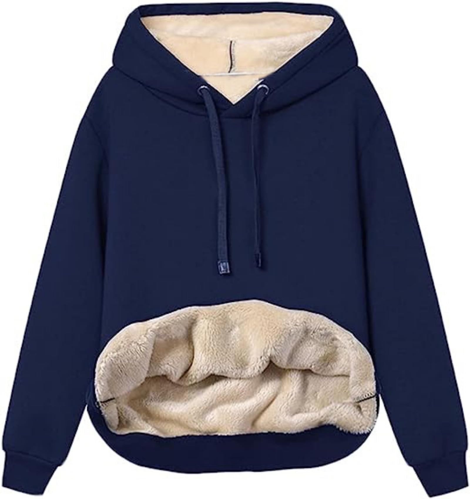 Damska bluza z kapturem z podszewką Sherpa - wygodna, miękka, gruba bluza na co dzień, moda jesienna