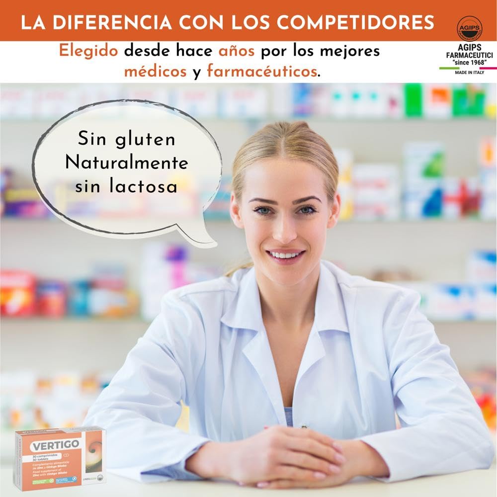 Acúfeno Zumbido en el Oído Vértigo Suplemento Alimenticio con Zinc Ginkgo Biloba 30 comprimidos Vertigo Agips