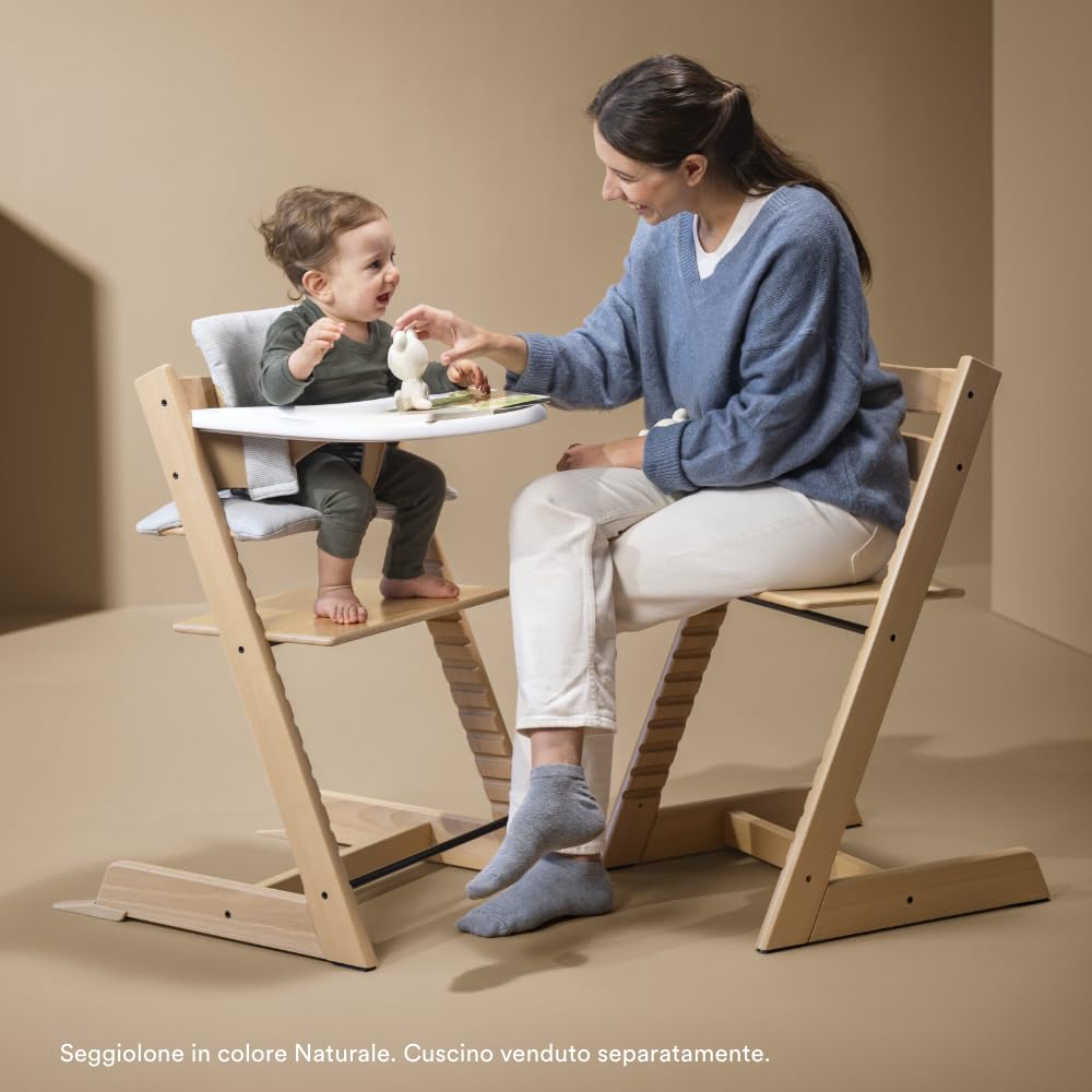 Seggiolone Stokke Tripp Trapp (Glacier Green) Con Vassoio (Bianco) - Include Sedia, Baby Set 2 per Bambini Da 6 a 36 Mesi - Regolabile e Facile Da Pulire