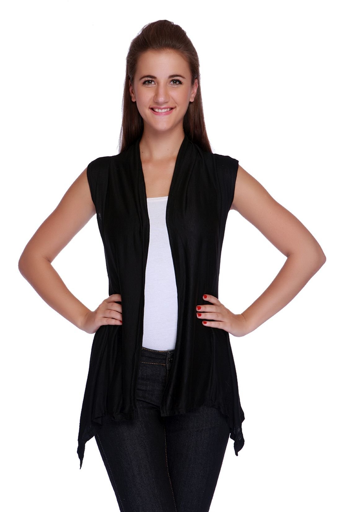 teemoods Women's Viscose Sleeveless Waterfall Black Shrug-picture-16