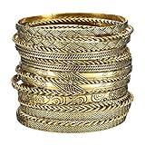 ENSOUL Antique Gold Color Flower Mixed Metal Aztec African Indian Vintage Multi Bangle&Bracelets For