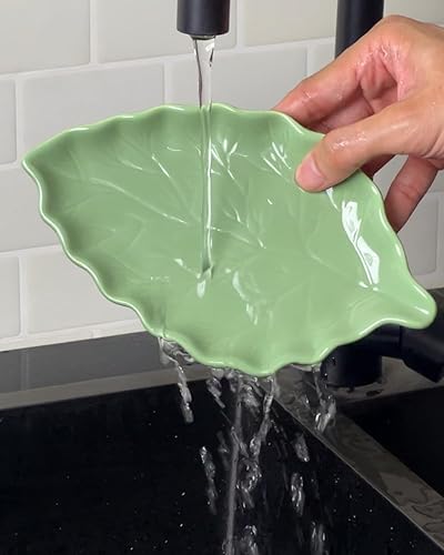 Vista 46 de Soporte para cuchara grande de cerámica, 6.2 x 5.2 pulgadas, resistente al calor, antiadherente, para estufa, acabado brillante, apto para Azure-1