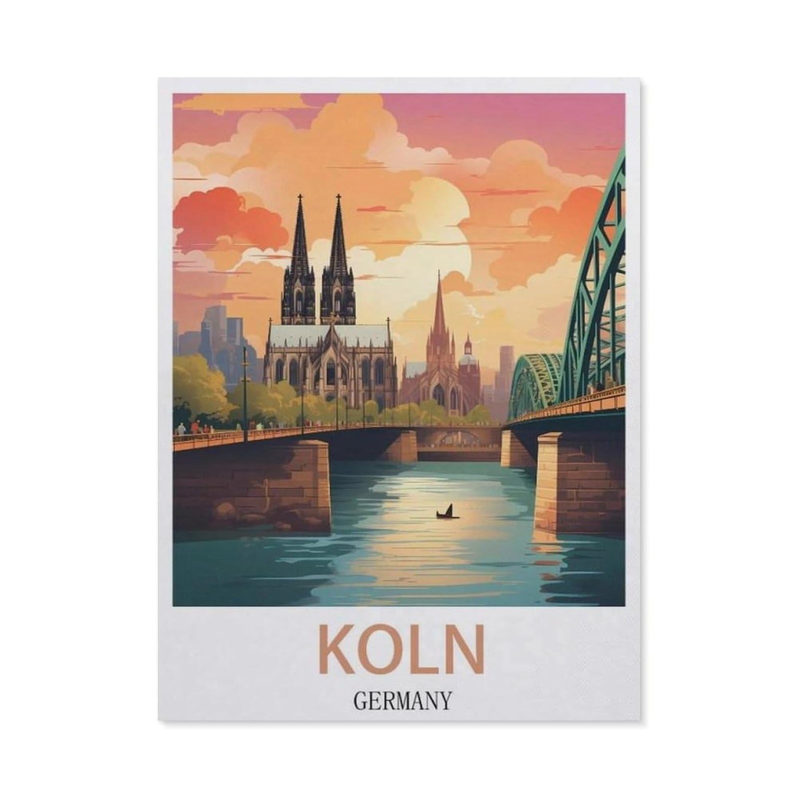 Vintage Metal Tin Sign，Germany Köln Sunset(15x30cm）