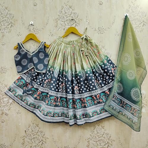 Image of Kids Lehenga Choli Set for Girls Rayon Printed Lehenga with Stylish Blouse & Georgette Dupatta | Ethnic Wear for Girls | Navratri, Wedding