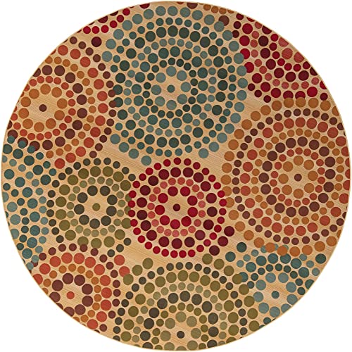 Unique Loom Outdoor Modern Collection Area Rug - Spark (10' Round, Beige/ Burgundy)