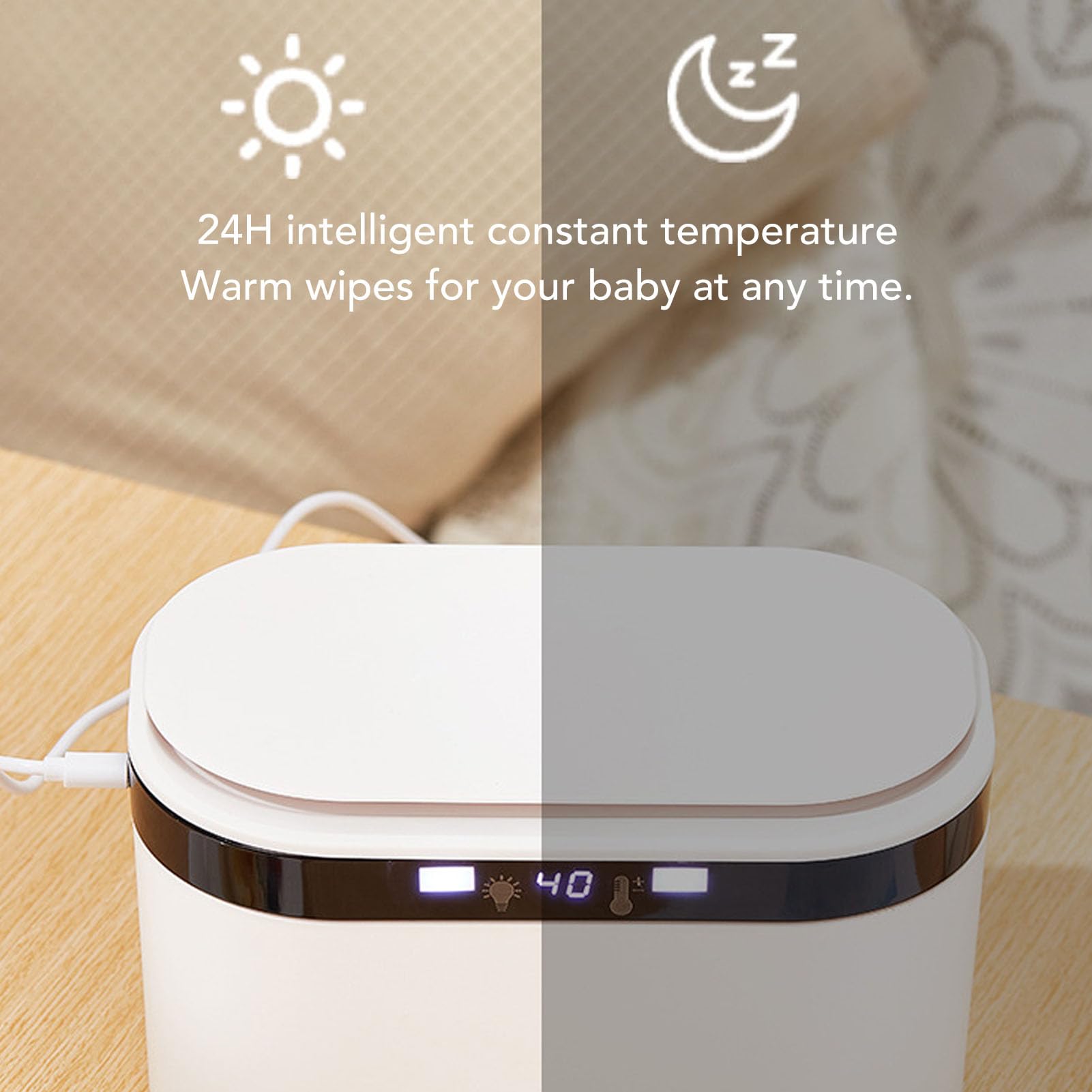 Calentador de Automóvil Toallitas Calentadoras para Bebés y Hogar 40°F a 140°F Luz Nocturna Ajustable Función Inteligente para Toallitas Húmedas y Secas