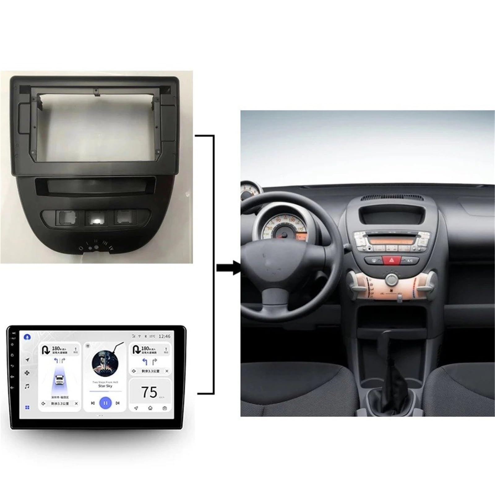 Marco Radio Marco De Radio Coche 2 DIN, Kit Tablero Fascia, Cubierta para Panel Estéreo DVD para Citroen C1 2005-2014 Kit Montage Autoradio