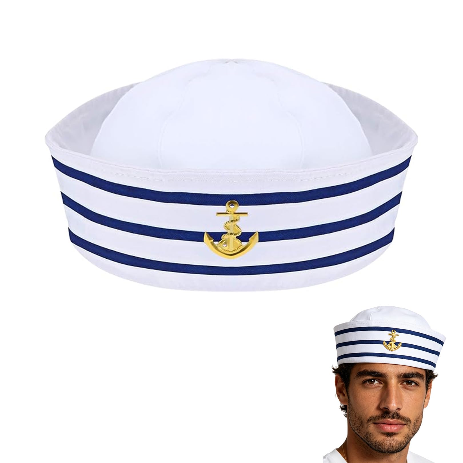 QiaoLiangYao Sailor Hat Navy Blue and White Striped Captain Hat for Men Women Kids, Fancy Dress Costume Accessory for Cosplay, Nautical Theme Party, Stage Performance and Dressing Up