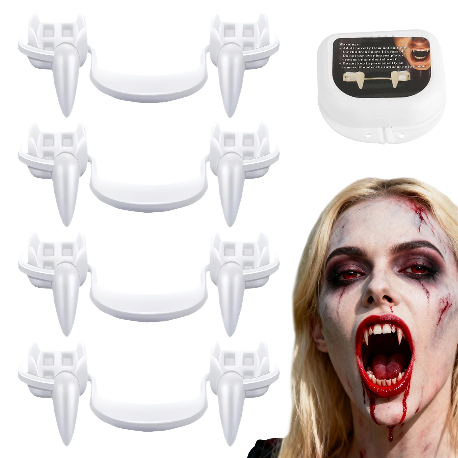 Halloween Vampire Teeth, 4 works Retractable Halloween Vampire Fangs Kids Adults, Realistic Vampire Teeth, Fake Fangs