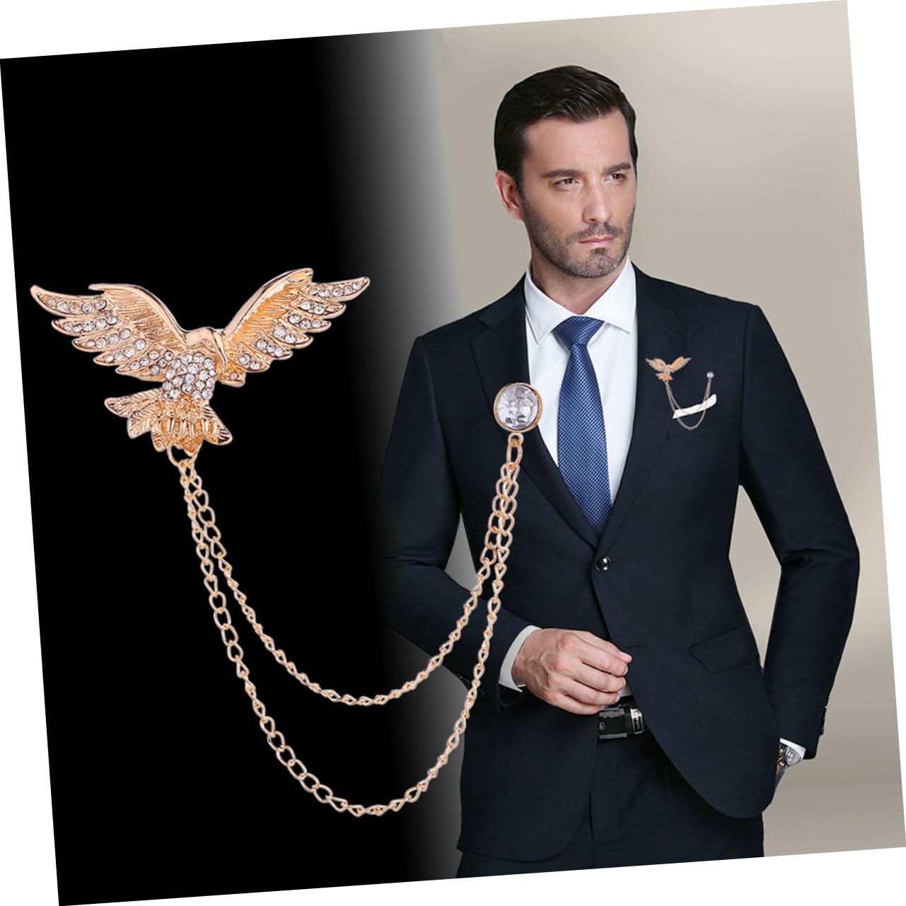 FOMIYES Rhinestone Brosche Mit Kettenquaste Anstecknadel Für Anzug Hemd Elegantes Kleidungsaccessoire Für Herren Damen Vintage Besondere Anlässe