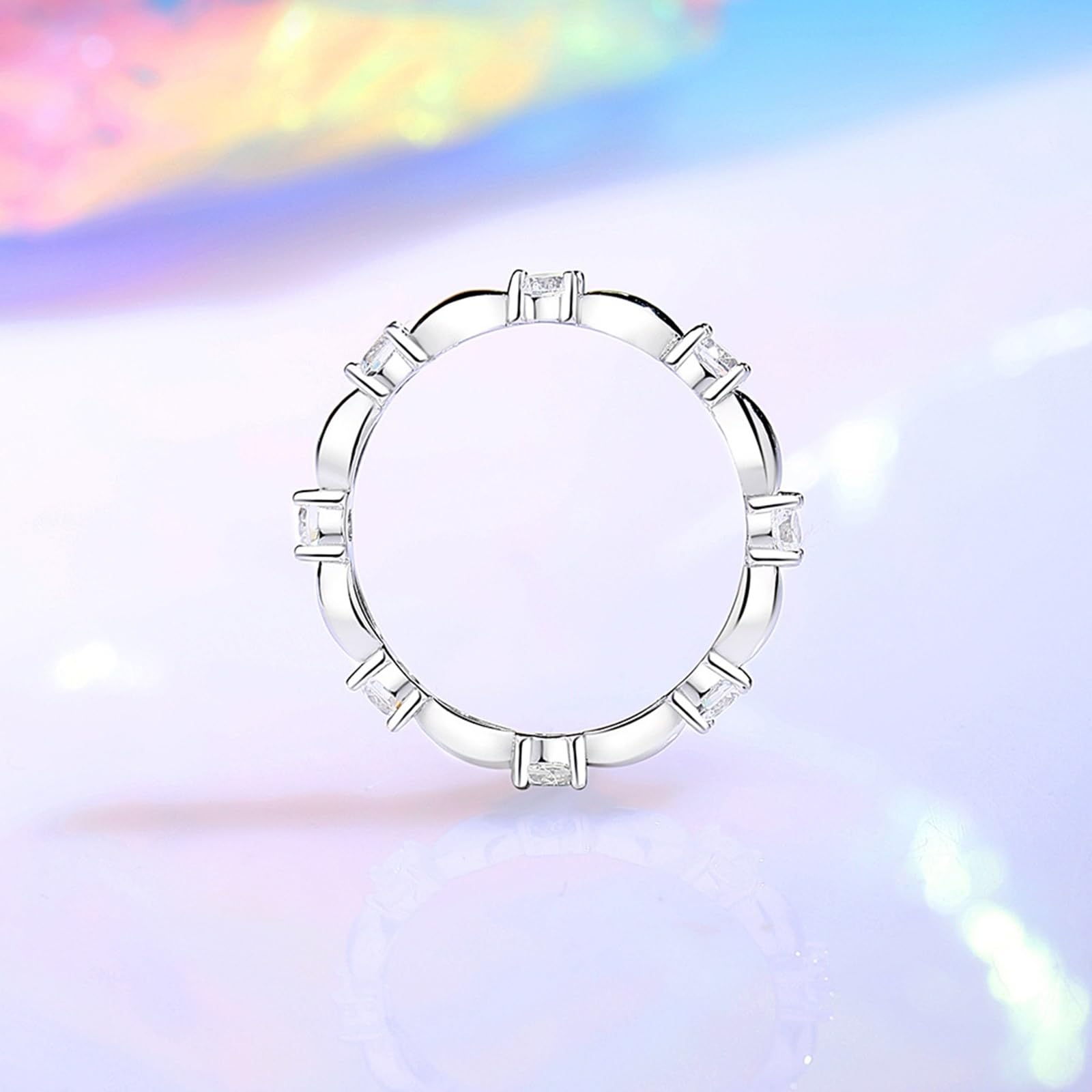 9K/14K/18K białe złoto/platyna 950 pierścionek damski, 3 x 3 mm, syntetyczny diament biały