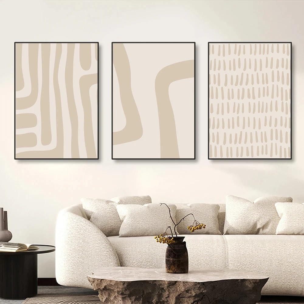 WUHBCZ Canvas Paints-Boho Abstract Geometric Mid Century Beige Posters And Prints Canvas Painting Modern Neutral Wall Art Pictures Living Room Office Decor-60 * 70cm/3PCS (No Frame)