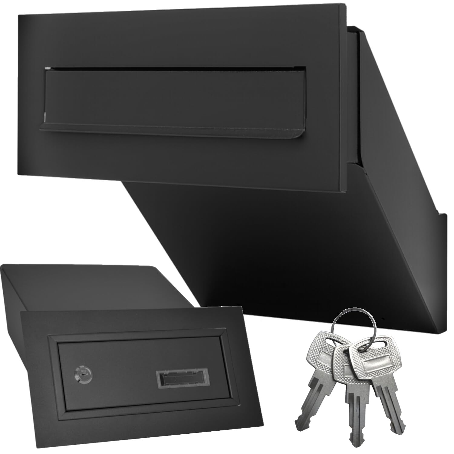 Cassetta delle lettere nera opaca RAL 9017 con telaio, cassetta delle lettere da incasso XXL, spessore della parete 260 – 420 mm, resistente alle intemperie, pannello frontale 305 x 135 mm, in lamiera