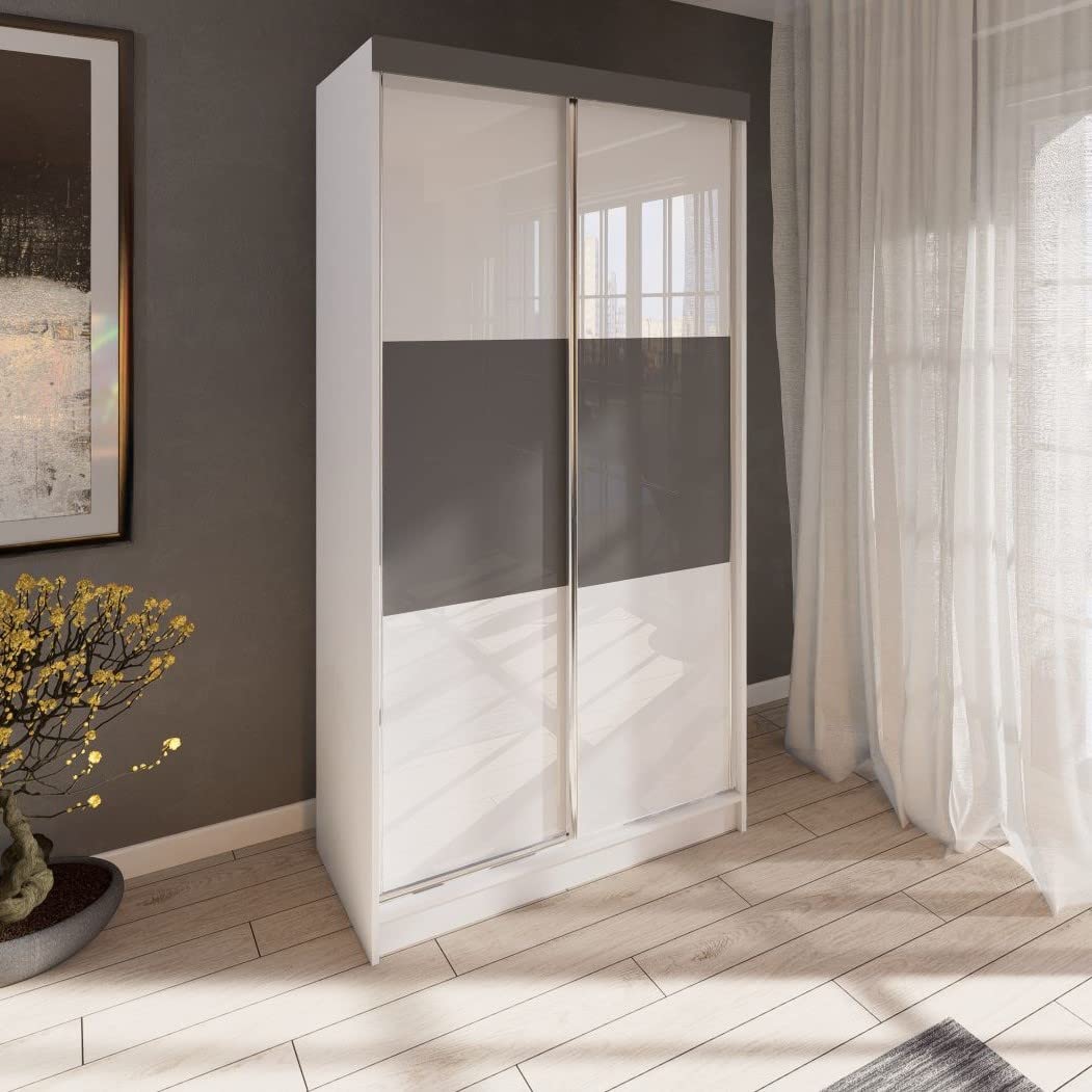 Zweitüriger Kleiderschrank 100 cm breit mit Schwebe & Schiebetüren Eckkleiderschrank Garderobenschrank Schlafzimmerschrank Dielenschrank Systemschrank Hochglanz Schrank