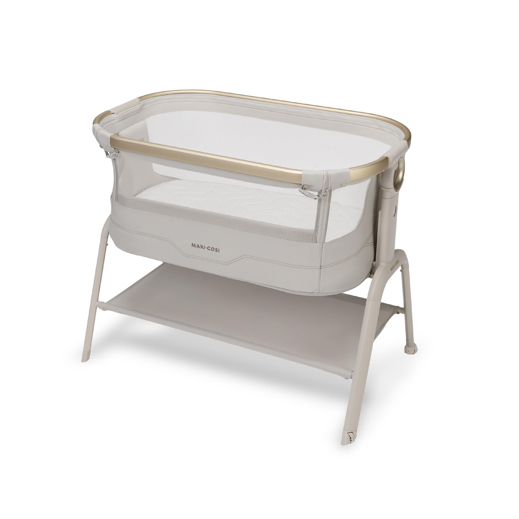 Maxi Cosi Iora² Culla Co-Sleeping, 0–6 Mesi (9 kg), Culla Neonato Fianco Letto Pieghevole e Leggera, Materasso 5 cm CloudCore, 5 Livelli, 2 Ruote Scorrevoli, Funzione Easy Slide, Elegance Beige