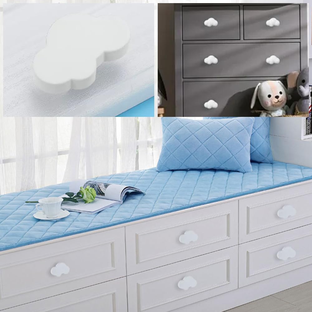Boutons de Tiroir en Forme de Nuage,Boutons de Tiroir en Caoutchouc Souple en Forme de Dessin Animé,6 Pièces Bouton de Meuble Enfant,Boutons de Tiroir,Boutons de Porte,Boutons de Meuble avec Vis,Blanc