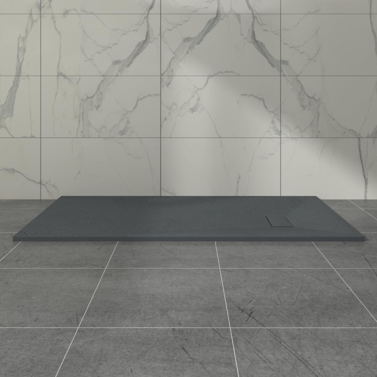 Aquariss Anthracite SMC Slate Effect Shower Enclosure Tray Rectangular Wetroom Shower Base 1700x800mm