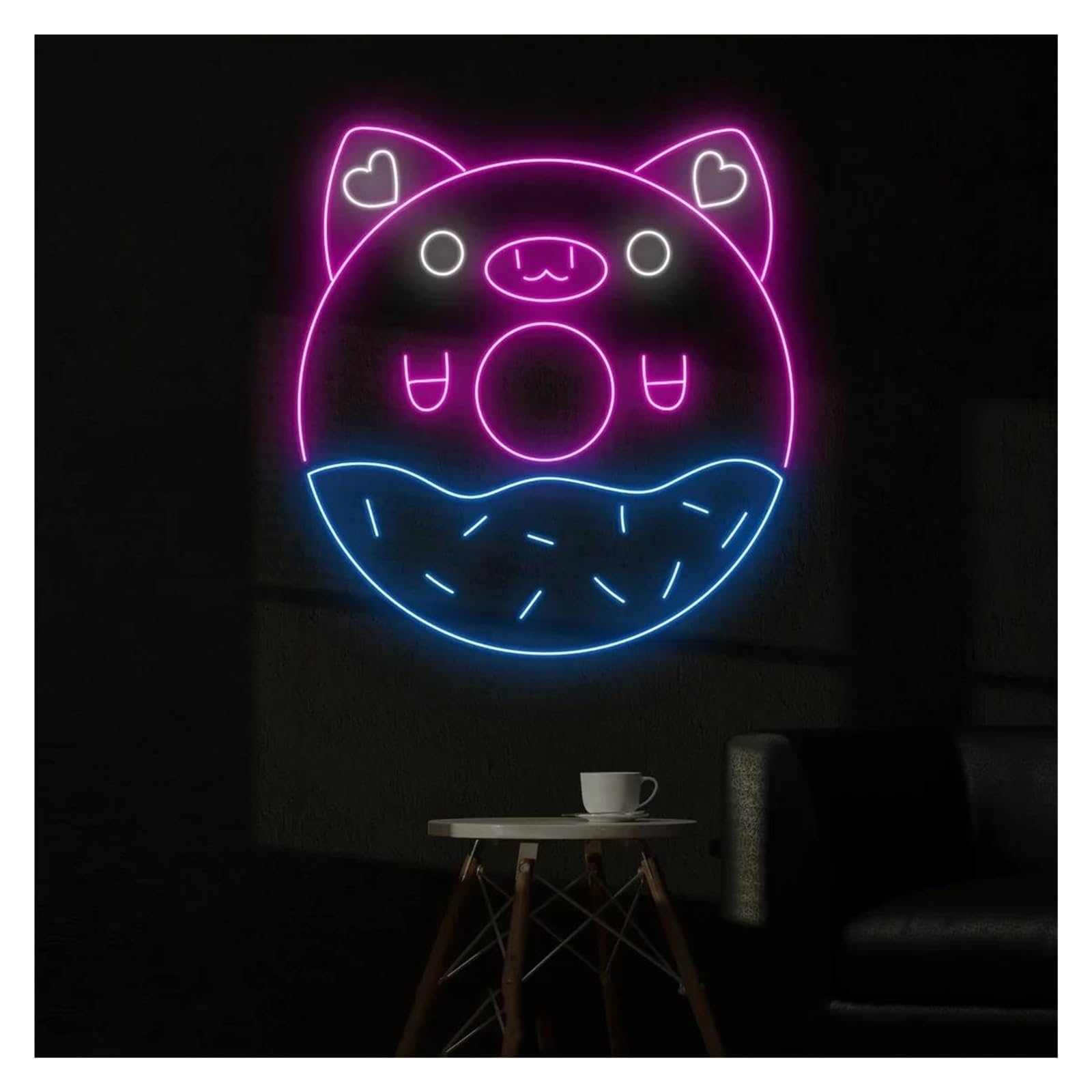 Insegna Luminosa al Neon per Pasticceria, a Forma di Maialino e Ciambella, alimentata Tramite USB, luminosità Regolabile, Adatta per Decorazioni di panetterie e Negozi di alimentar