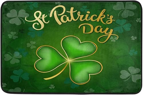 Miniatura 1 de Tapete para puerta de trébol verde con hojas de trébol dorado irlandés tapete para interiores y exteriores tapete antideslizante lavable tapete de