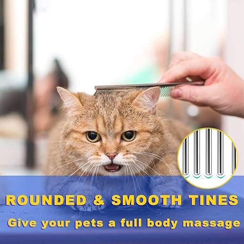 Miniatura 6 de Paquete de 2 peines para perros con extremos redondeados de acero inoxidable, peine para gatos para eliminar enredos y nudos, herramienta