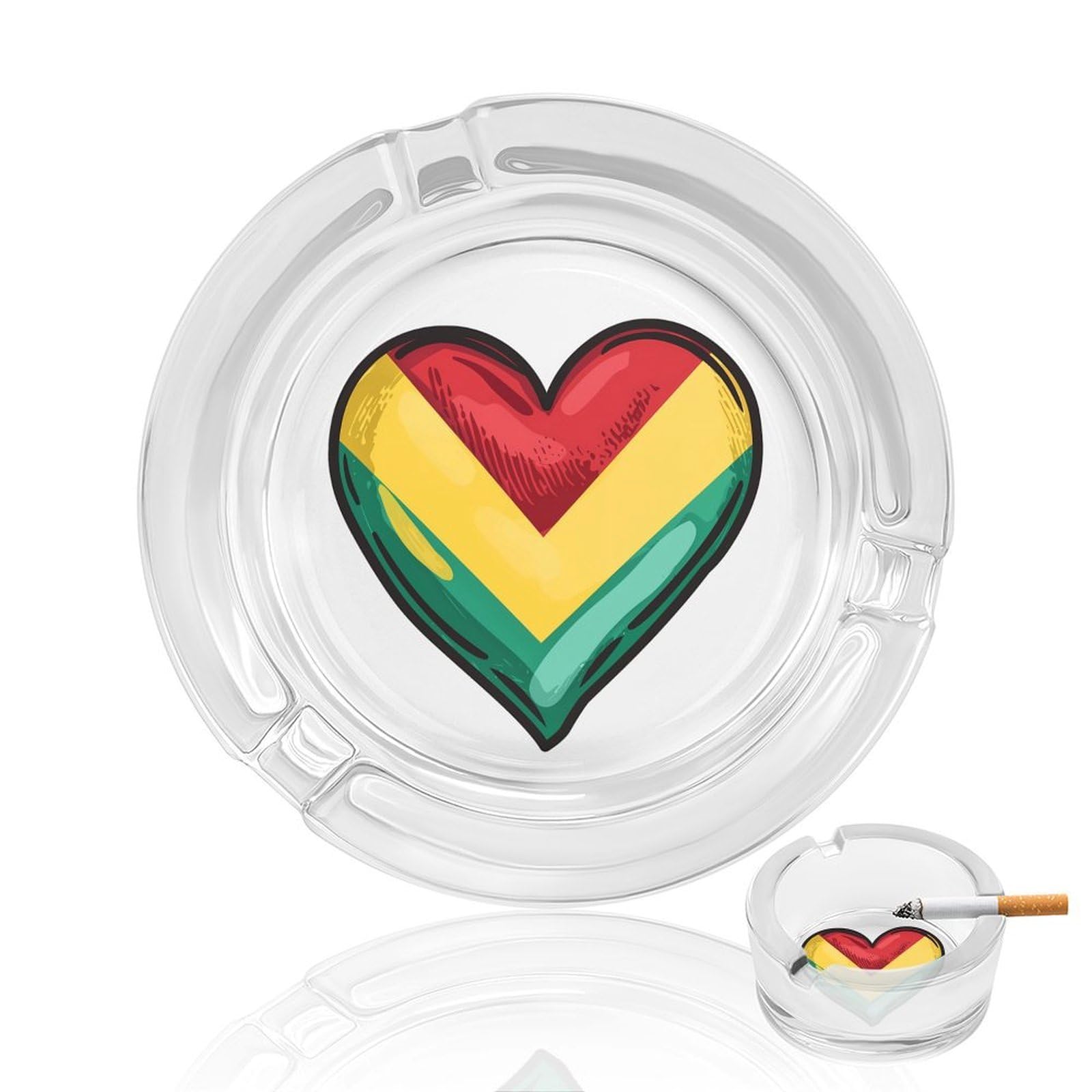 Guyanese Flag Heart Ashtray Portable Round Glass Outdoor Ash Tray for Home Office Garden Pub