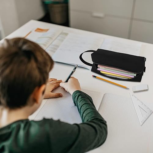 Miniatura 7 de Fmeida Estuche para lápices de gran capacidad con asa, estuches para lápices con cremallera, bolsa de almacenamiento portátil para lápices, soporte