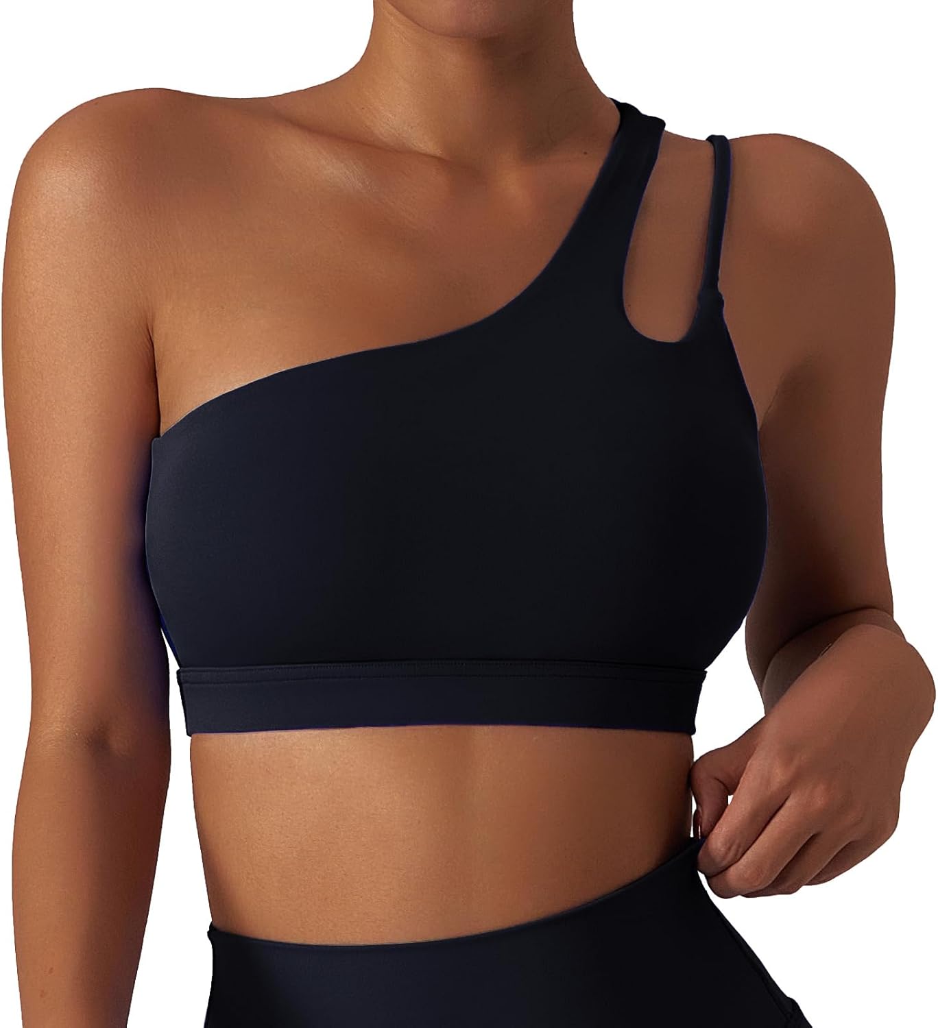 Women's One Shoulder Sports Bras Beauty Back Yoga Bras Medium Support Bandeau Crop Tops