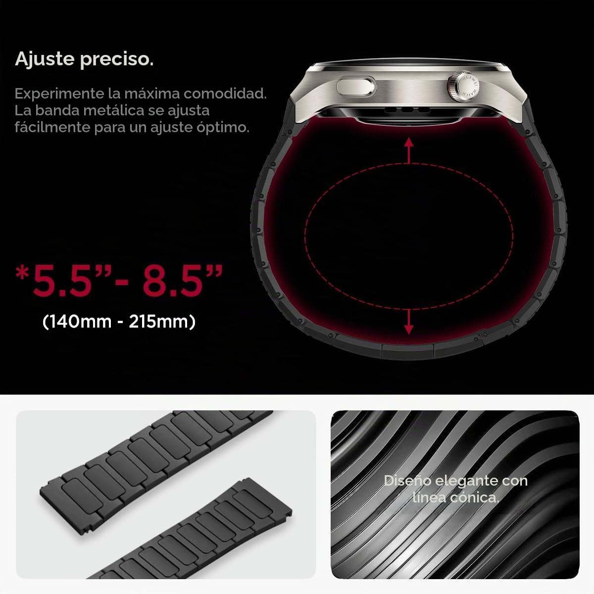 Miimall Correa de Acero Titanio para Huawei Watch 4 Pro Elite, Ultimate Design, GT4 - Ajustable y de Metal