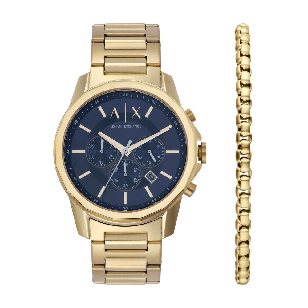 Armani Exchange Gold Tone Watch for Men, Quartz Chronograph Movement and 44mm Case Size with Stainless Steel Strap