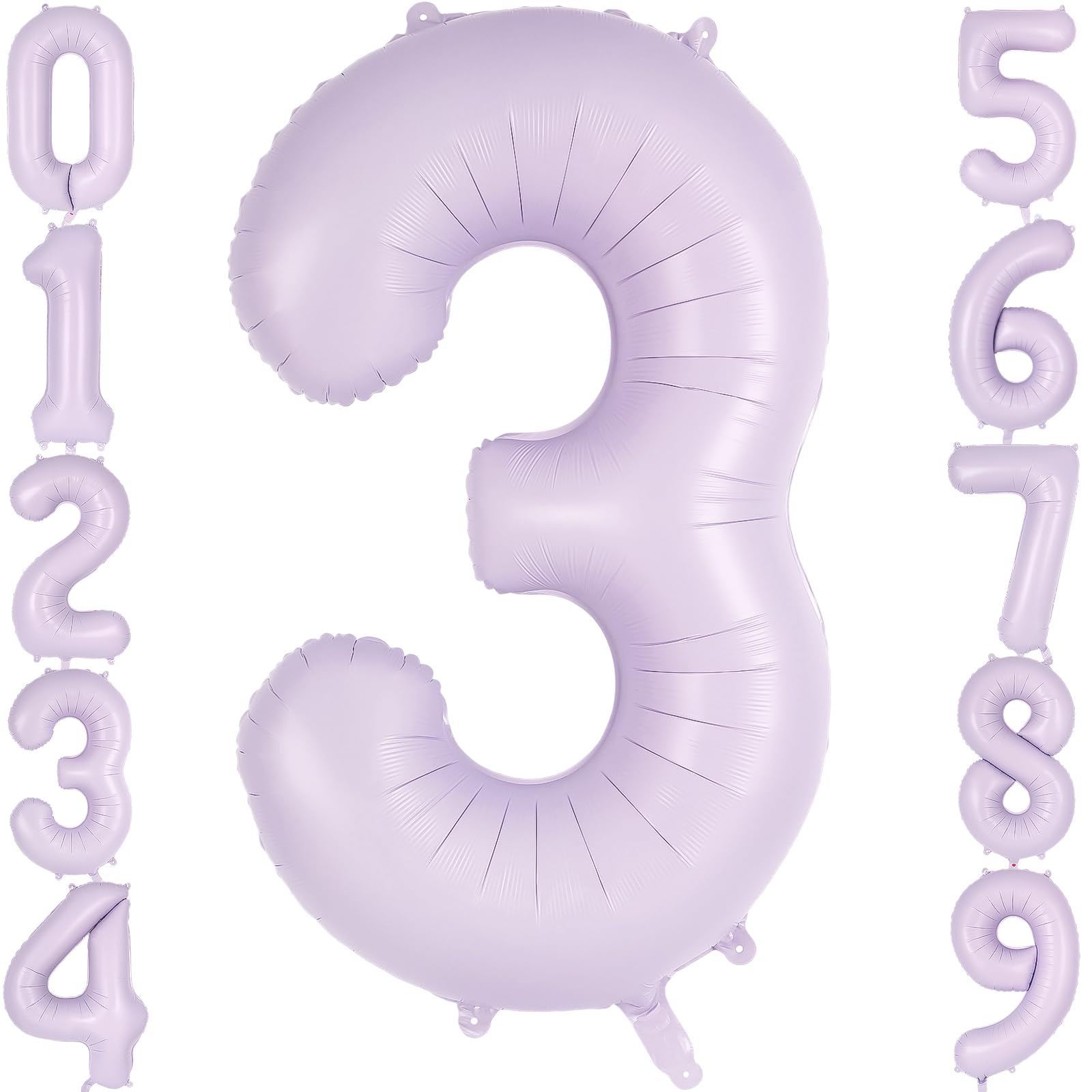 Light Purple Number 3 Balloon, 40 Inch Big Large Foil Helium Number Balloons, Giant Mylar Number 3 Balloon for 3 Year Old Purple Birthday Party
