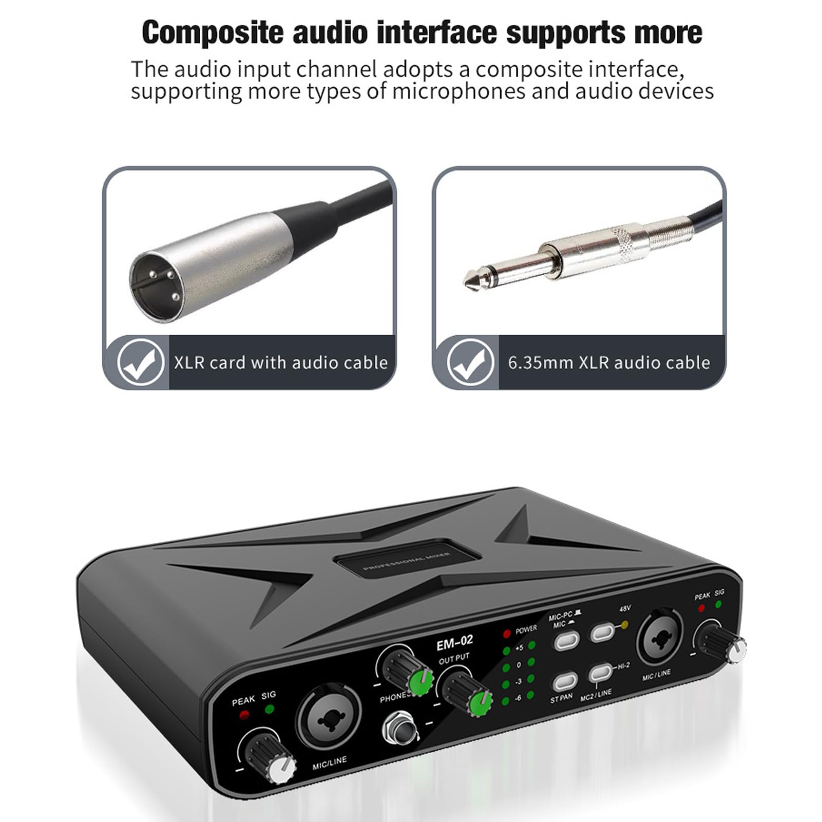 Tarjeta de Sonido USB Externa, Interfaz de Audio de Alta Resolución de 32 bits 384 KHZ con Preamplificador de Micrófono y Alimentación Fantasma de 48 V, para