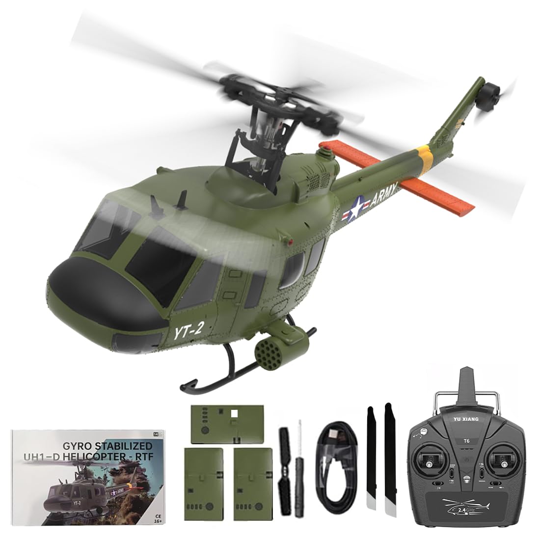 YUXIANG F07 UH-1D RC helikopter dla dorosłych, 1/34 6 CH bezszczotkowy bezpośrednie ciągnięcie, model żyroskopu 6-osiowego, 3D/6G RC zabawkowy samolot (3 baterie)