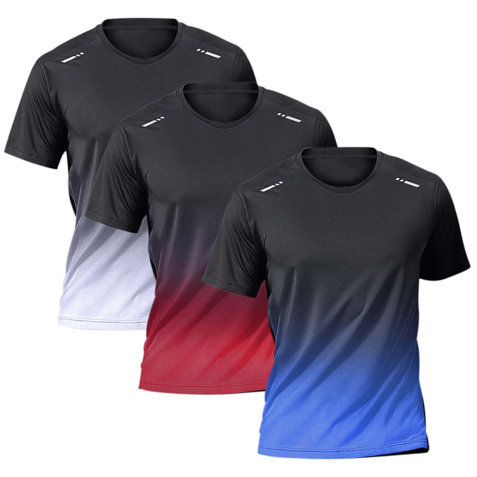 ECLATVIA 3 Piece Playeras Deportivas Hombre, Camisetas para Gym Hombre, con Tiras Reflectantes, Absorbe la Humedad y es Transpirable, Adecuado para Correr, Fitness, Deportes, Ciclismo y Entrenamiento