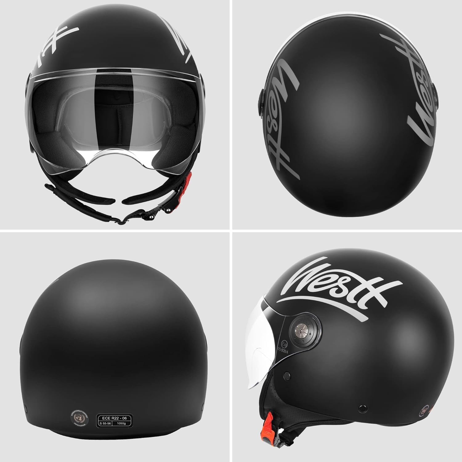 Westt Jethelm mit Visier ECE 22.06 – Leichter Motorradhelm für Damen und Herren – Roller Helm Mopedhelm in 4 Größen (S, M, L, XL)
