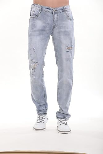 Miniatura 7 de Jeans rasgados para hombre, desgastados, pierna cónica, desgastados, elásticos, rectos y ajustados
