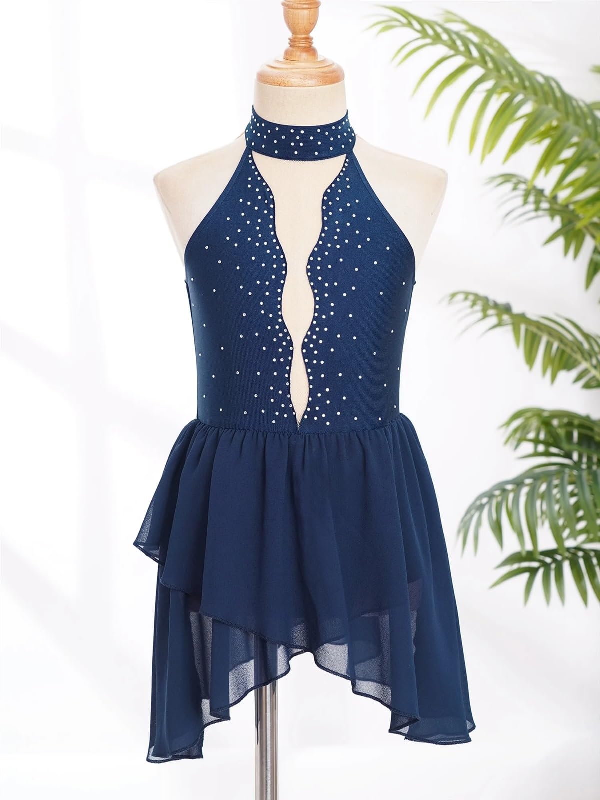 Tutú De Ballet Vestido de baile con tutú for niñas, leotardo de Ballet sin mangas con diamantes de imitación, vestido de baile lírico, leotardo de gimnasia y Ballet, disfraz de escenario Para NiñAs(Wh