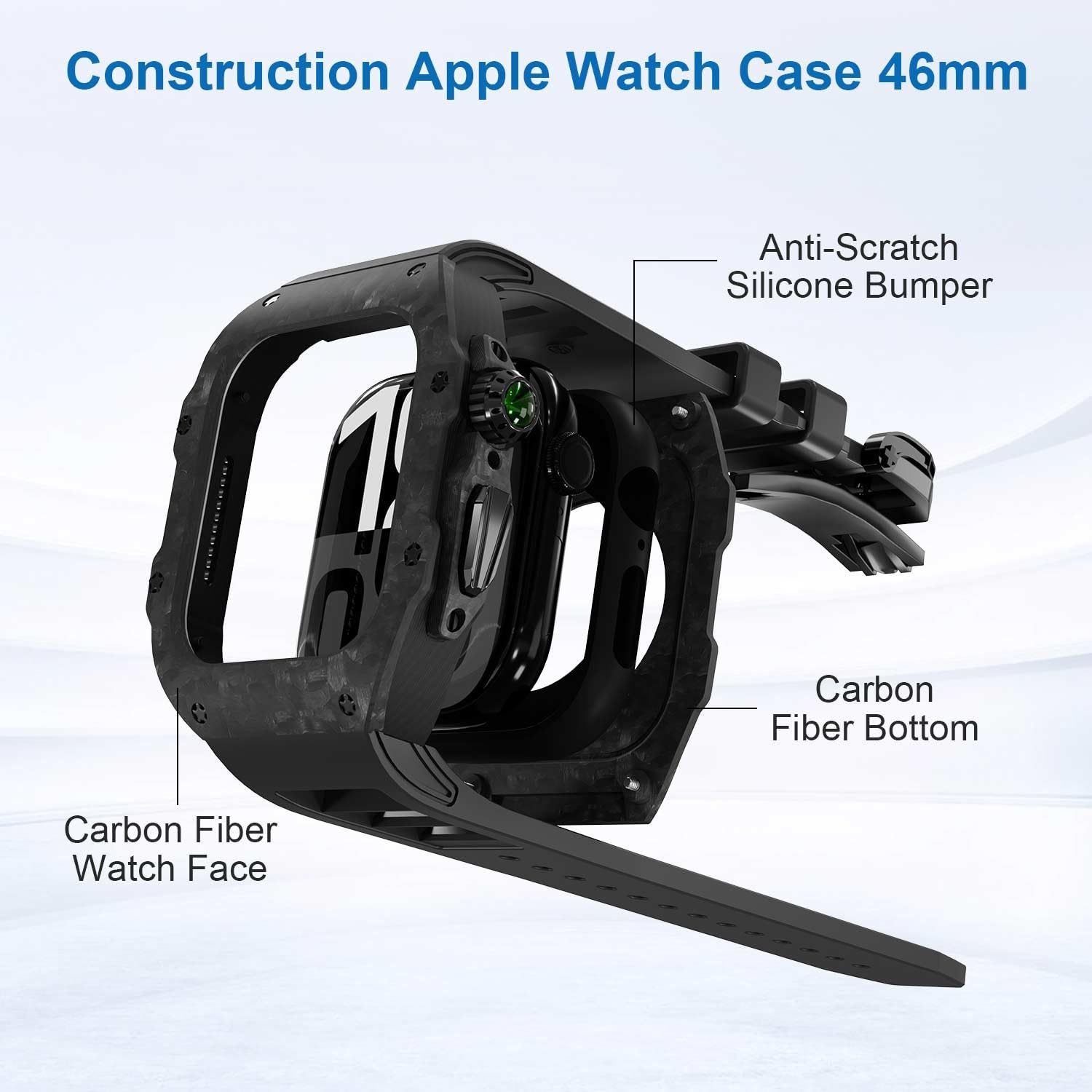 Do Apple Watch S10 46 mm luksusowy zestaw do modyfikacji etui do zegarka z włókna węglowego, do iWatch Series Ultra 2, 49 mm, 9, 8, 7, 6, 5, 4, SE, 44 mm, 45 mm, ramka (czerwony, 46 mm)