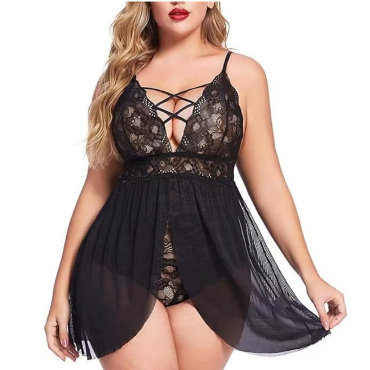 XHYRHTS Sexy Dessous Babydoll Plus Size Damen Chemise Nachthemden Spitze Negligee Unterwäsche Einteiler Nachtwäsche Nachthemd Damen Nachtwäsche