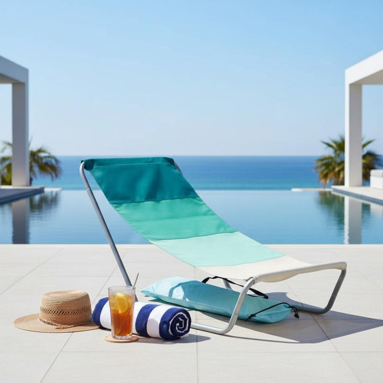 Siège Longue Portable Chaise Pliante Transat Dossier Ergonomique Fauteuil de Plage Tissu Oxford 600D Confort Morphologique Cadre Léger et Pliage, Bleu+Blanc Graffiti