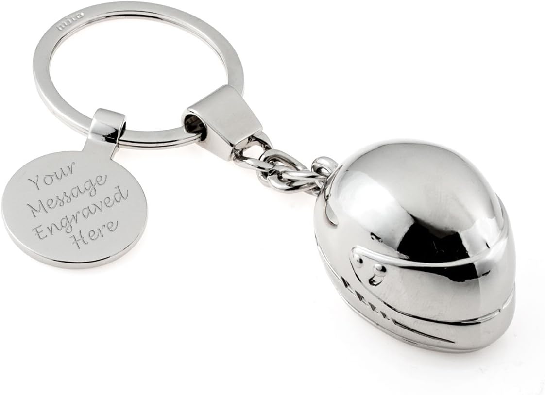 EIO Gifts Personalised Motorbike Silver Helmet Keyring/Keychain in
