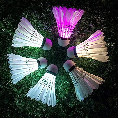 Leadge Led Shuttlecock Badminton Birdies, Shuttlecock Dark Night Goose Feather Glow Birdies Lighting For Outdoor Indoor Sport Activities (6 Packs) (Multi Color) #TOP6