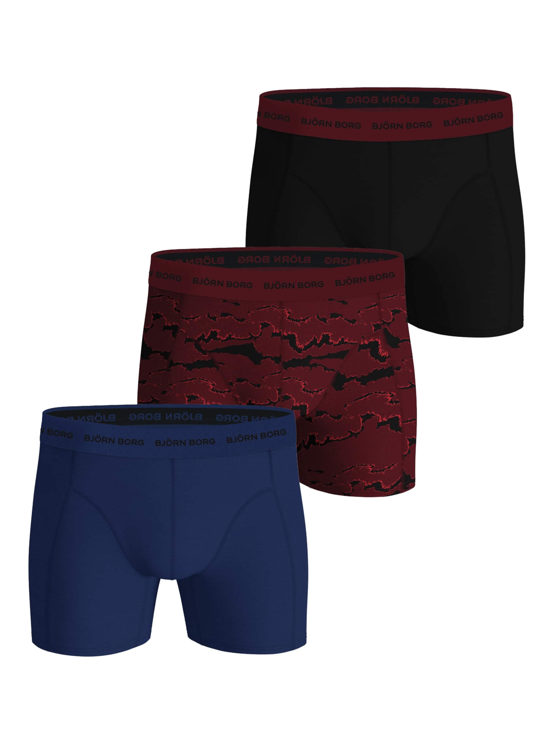 Björn Borg Men's Black / Red Print / Blue Cotton Stretch Boxers (3-Pack) – Soft, Breathable Underwear With Comfort Waistband (Uk, Alpha,, Regular, Regular, Black/Red Print/Blue) Xxl