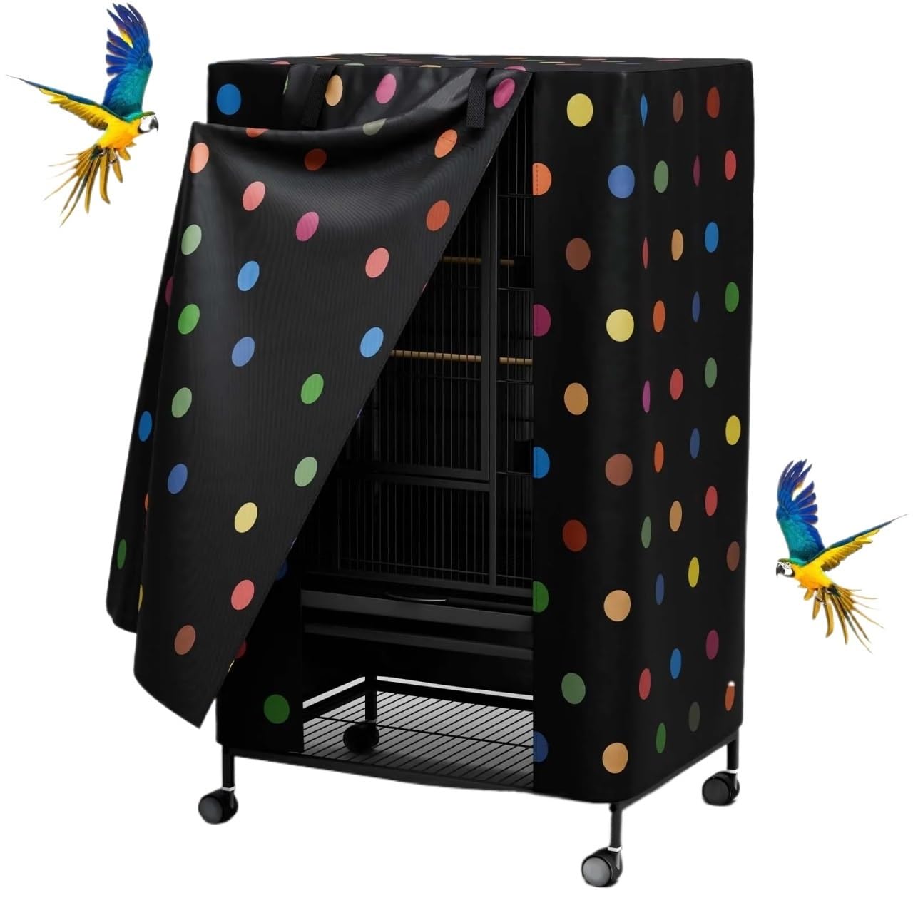 Fundas para jaula de pájaros con panel de cremallera, para invierno, universal, transpirable, para buenas noches (negro, 97 x 61 x 122 cm)