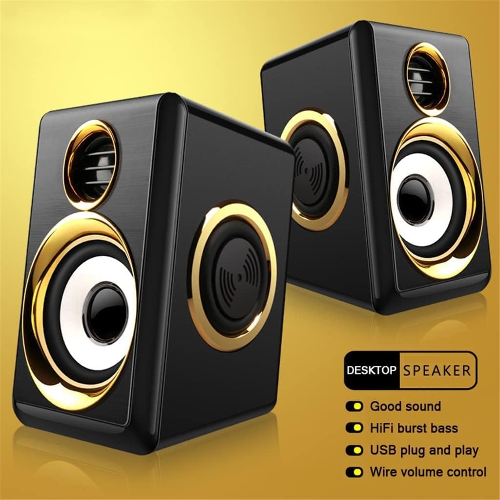 Computer Speakers for Desktop, 1 Pair USB+AUX Wired Computer Speakers Bass Reinforcement 4 Diaphragm for Laptop Desktop 8W High Power Loudspeaker(A)
