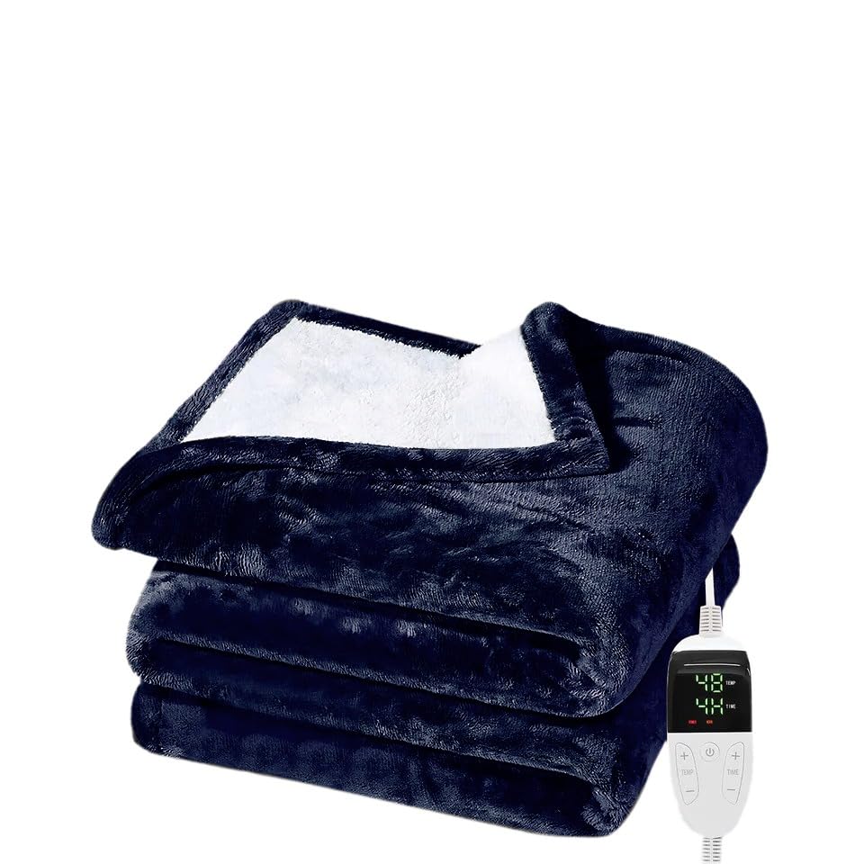 Image of ARCOVA HOME Heated Throw Blanket, Electric Blanket Throw with 6 Heating Levels and 2-10 Hours Time Settings, Flannel to Sherpa Super Cozy Heated Blanket (60 X 60 Inches) - Blue